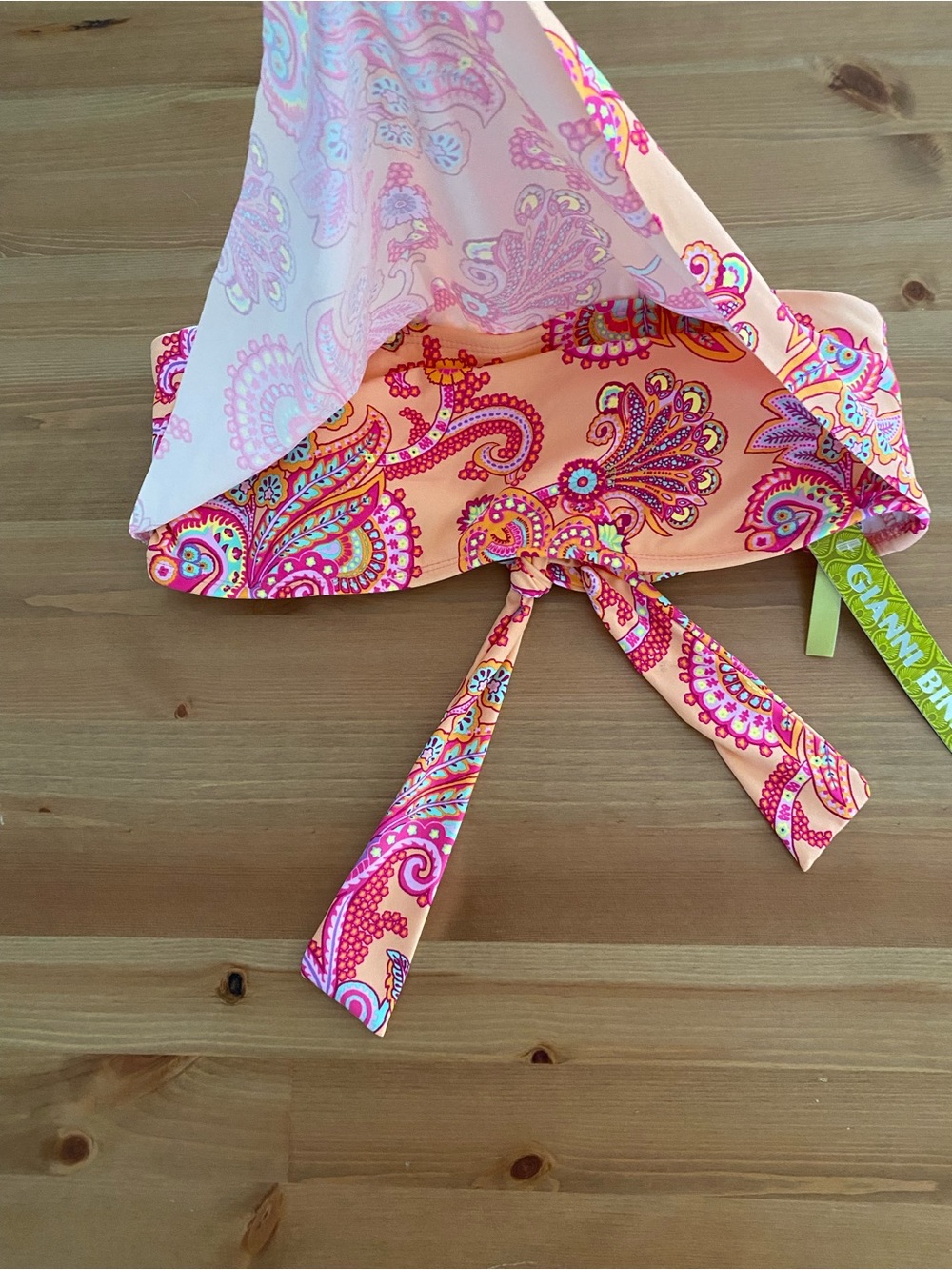 Gianni Bini Bikini Swim Top Colorful Triangle Tie Back Strapless Women’s Size L - Picture 3 of 10